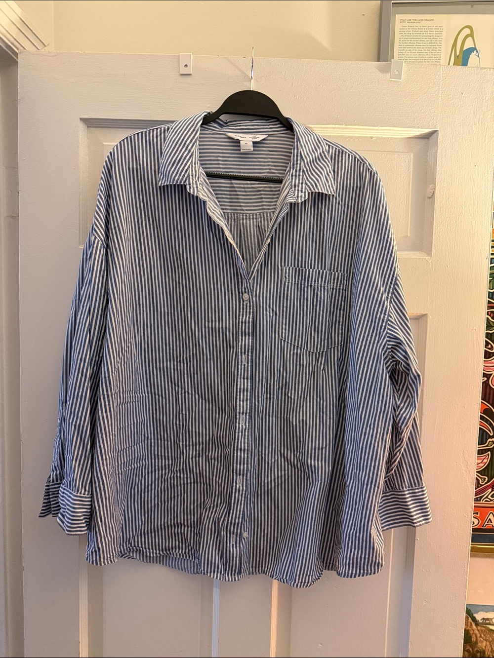 Old Navy boyfriend Blue White Vertical Stripe Button-Down Shirt